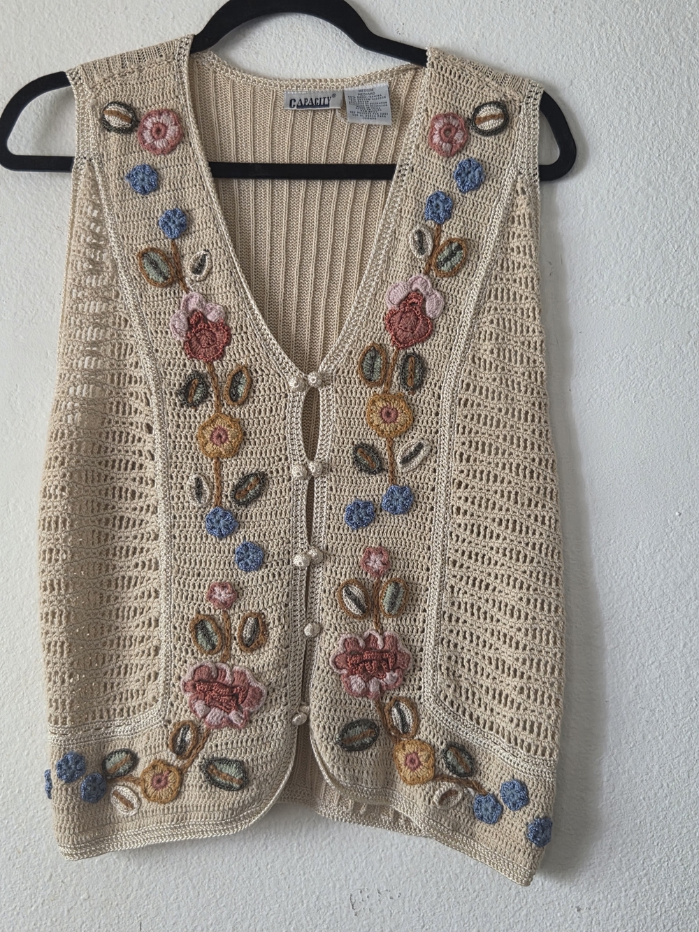 Capacity Womens Cotton Ramie Crochet vest Multicolor Flowers Medium